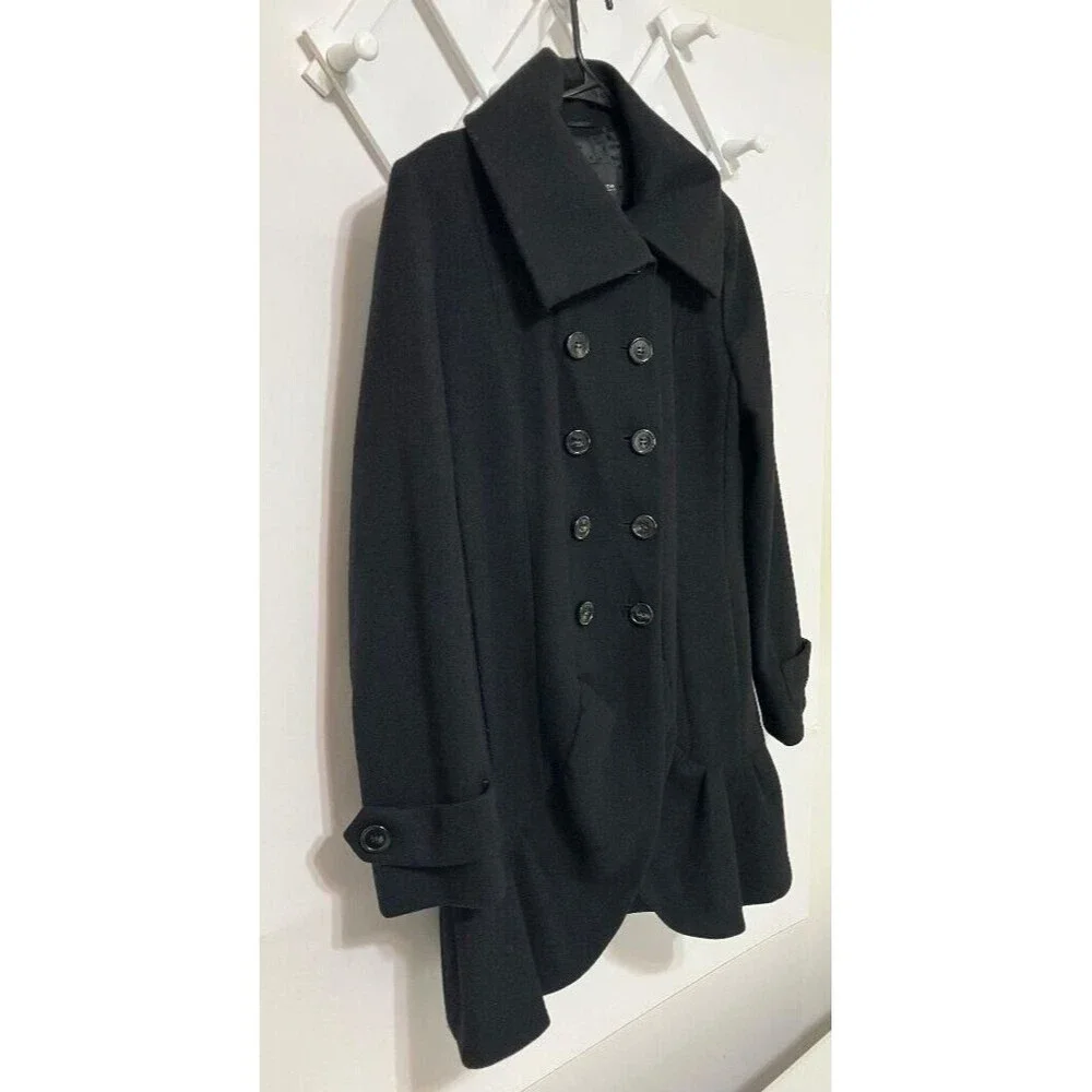 Max Mara Weekend Black Virgin Wool Coat Women's 10 Double Breast Peacoat Ukraine - Picture 2 of 14